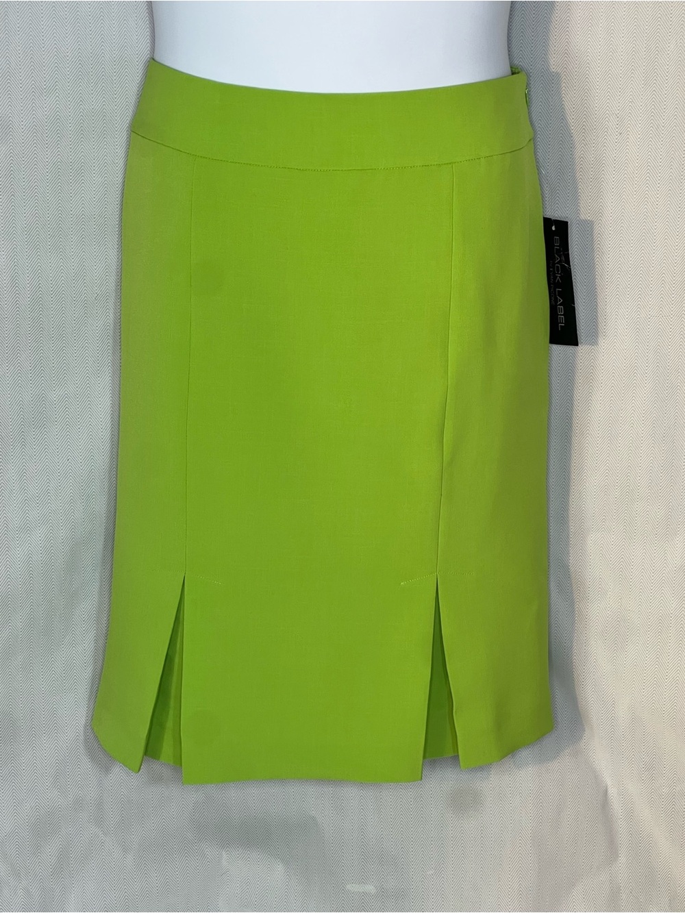 Evan-Picone Skirt Lime Green Crepe Flat Front Side Zip Kick Pleats Tailored 12 👍